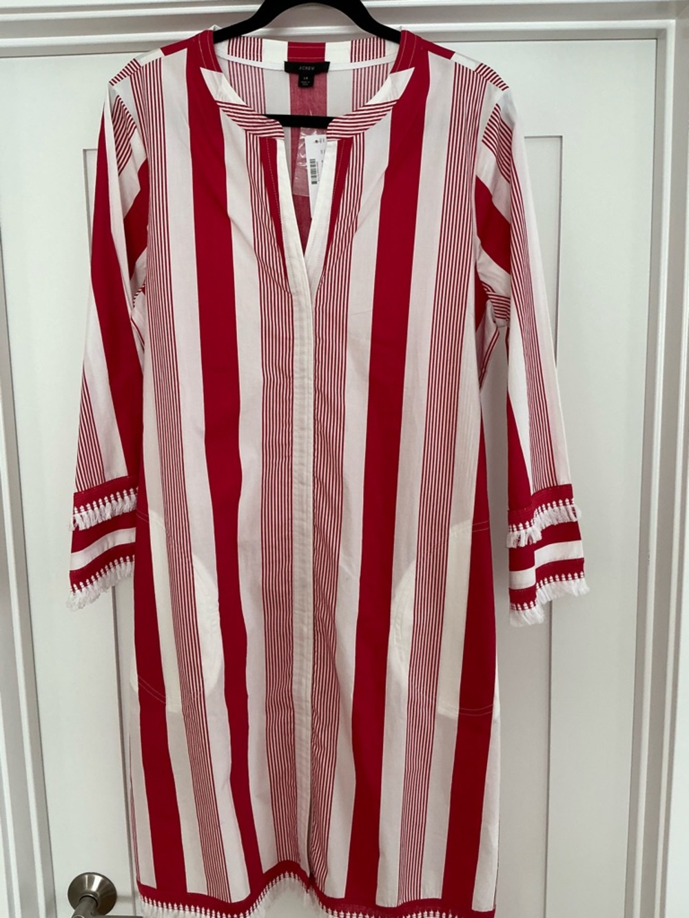 NWT J. Crew Red and White Striped dress with pockets.